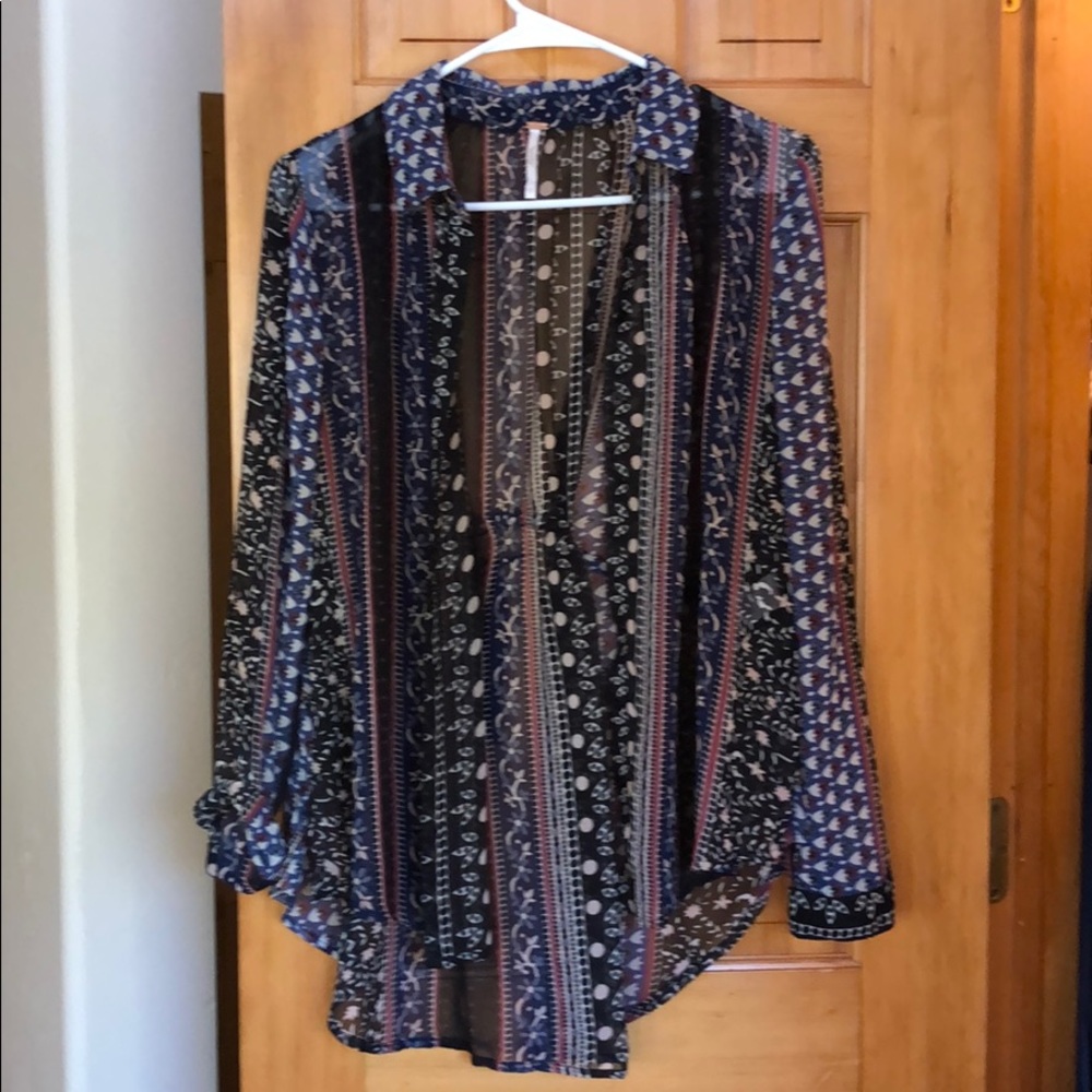 Free people  sheer patterned button down blouse